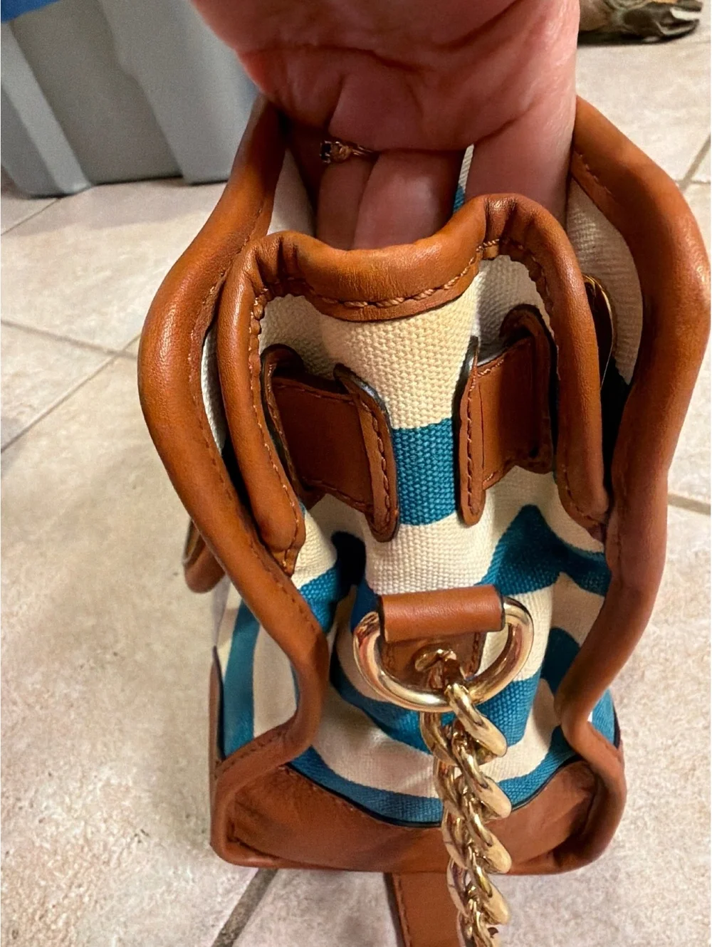 Michael Kors Hamilton Striped Canvas Mini Tote Bag